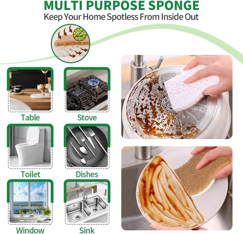 PUCITY Sponges Kitchen Natural Dish Sponge Plant-Based Biodegradable Compostable Cellulose with Coconut Scrubber Sponge Non Scratch Eco Friendly Kitchen sponges for Kitchen Dishes（Pack of 24） - Image 5